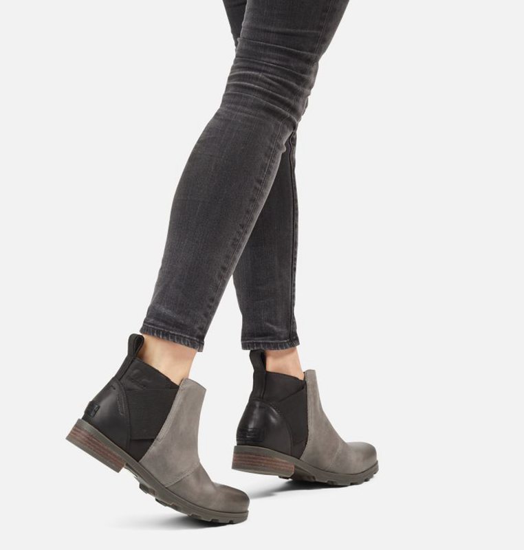 Womens Booties Grey/Black - Sorel Emelie™ Chelsea Low - 528104-XFE